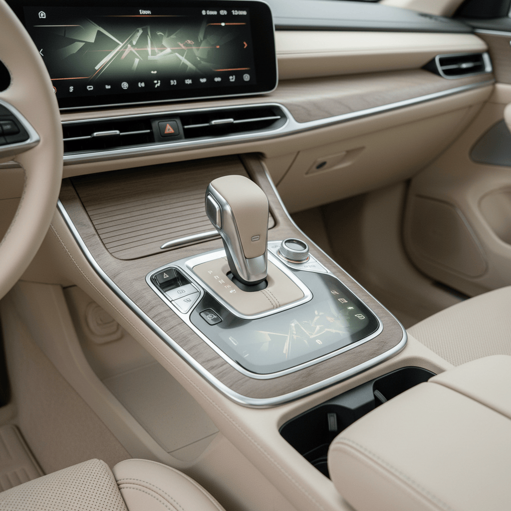 Selector de cambio automático en el interior de un coche moderno
