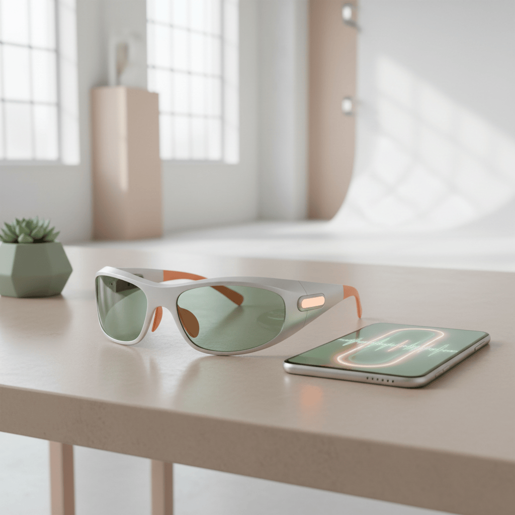 Gafas inteligentes futuristas junto a un teléfono móvil