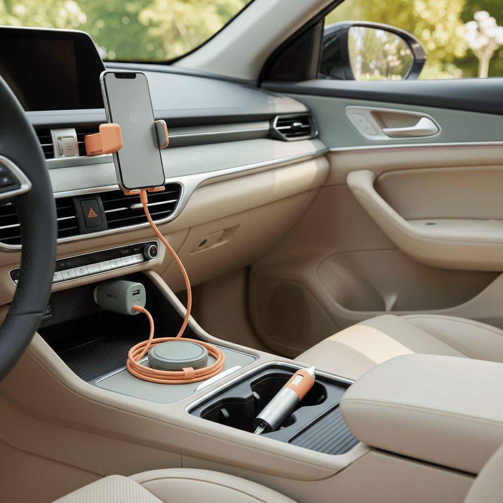 Accesorios útiles organizados en el interior de un coche