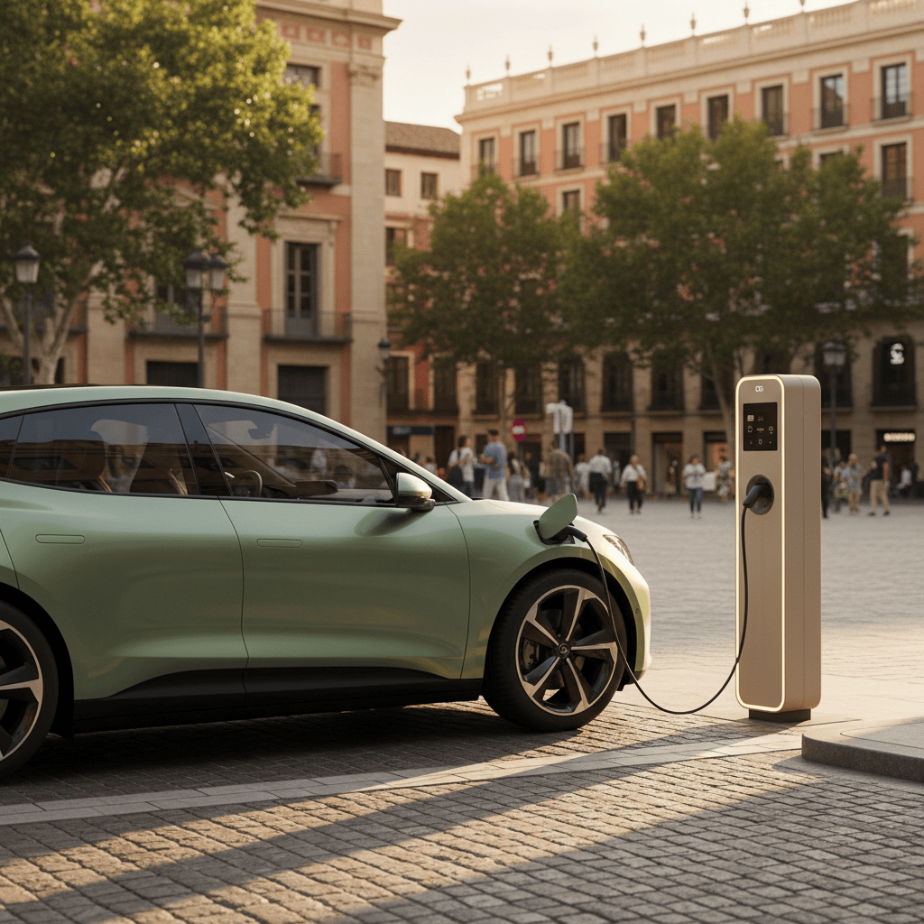 Coche eléctrico conectado a un punto de recarga