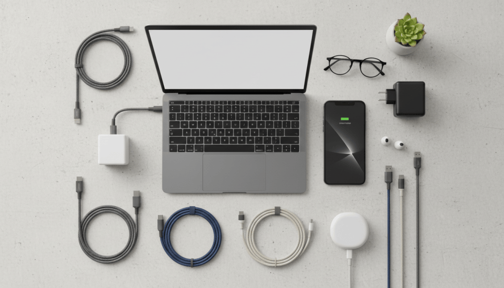 Cargadores USB-C junto a dispositivos